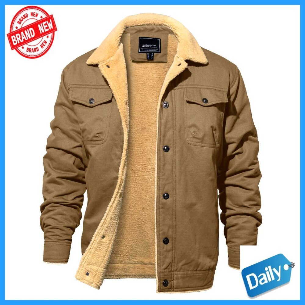 Men's Winter Jacket Thick Thermal Cotton Fleece Lined Coat Trucker Work Cargo